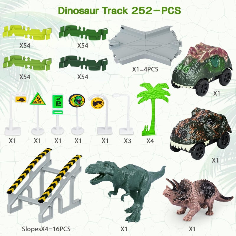 Toyk Dinosaur Toys  252 PCS Create A Dinosaur World Road Race Tracks  Flexible Track Playset  2pcs Dinosaur Car for 3 4 5 6 Year Old Boys Girls Birthday Party Favor Gift - Image 2